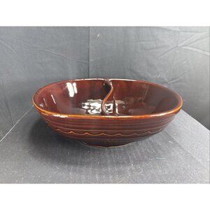 marcrest oven proof USA stoneware 10” X 8” divided dish Brown glaze Daisy Dot